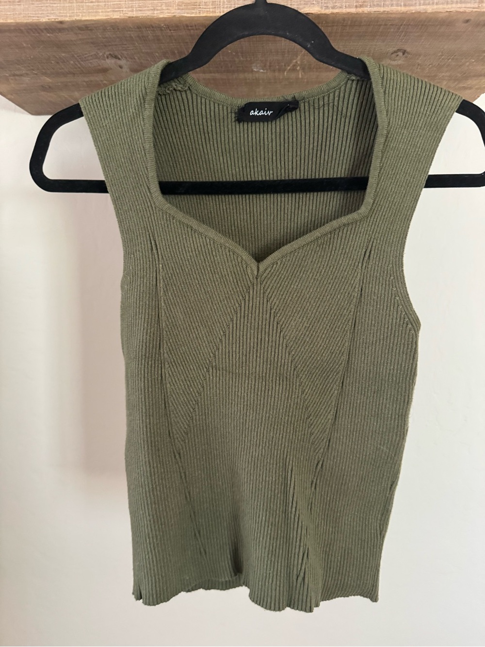 Olive Ribbed Sleeveless Knit Top